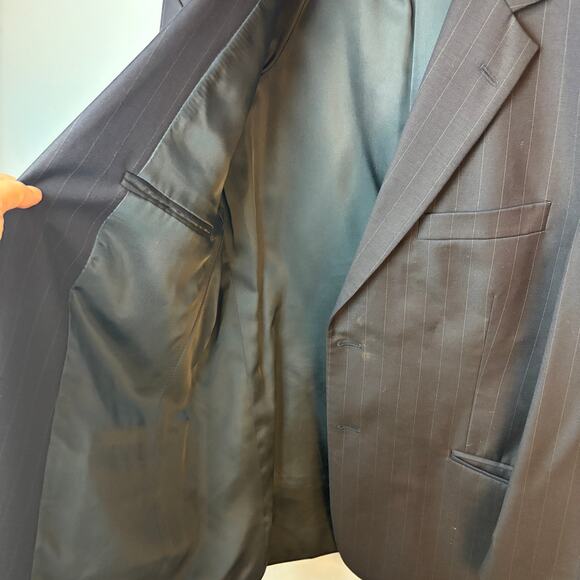 Evan Picone Pinstripe Worsted Wool 2 Piece Suit Blazer Coat Cuffed Pants 44S/W36 - Picture 10 of 16